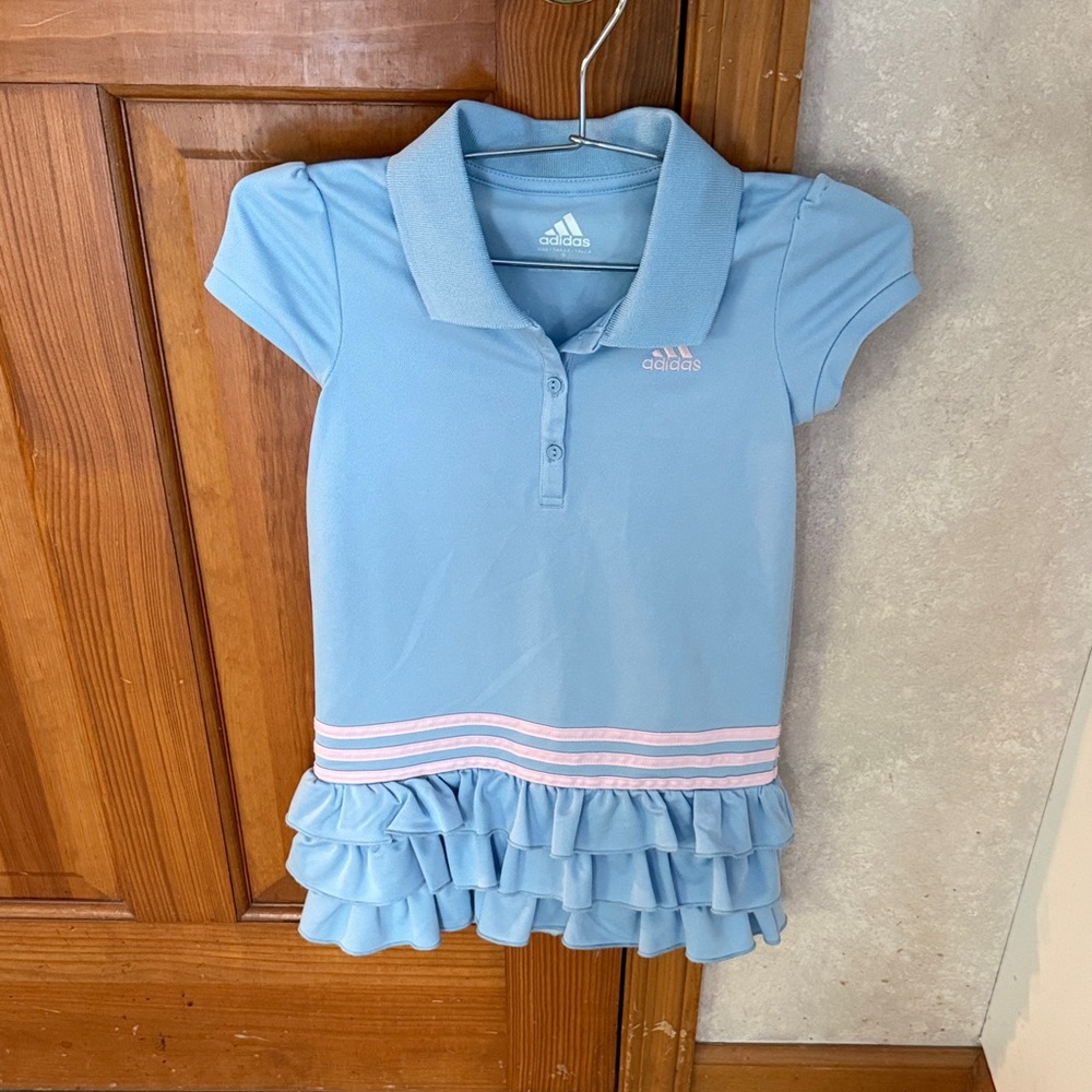 Adidas Kids Light Blue Polo with Ruffle Detail
